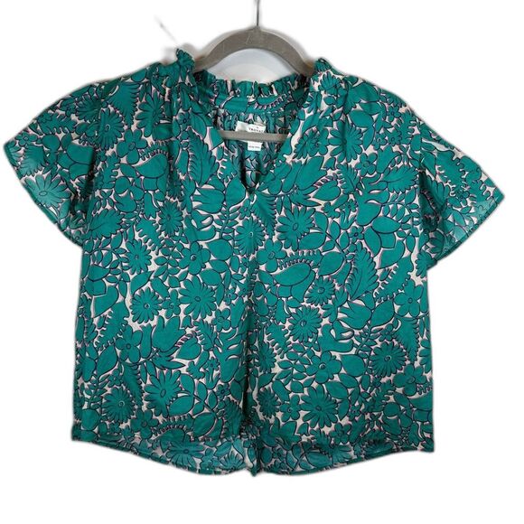 Trovata Birds of Paradise Teal Floral Flutter Sleeve Top Size XS - Picture 1 of 12